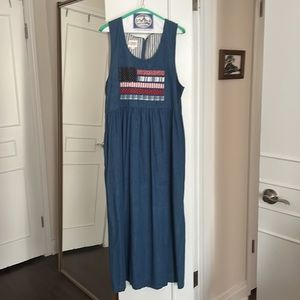 VINTAGE Susan Bristol American Flag Denim Maxi Dress